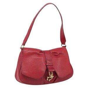 Authentic Salvatore Ferragamo Gancini Shoulder Bag Leather Red Gold